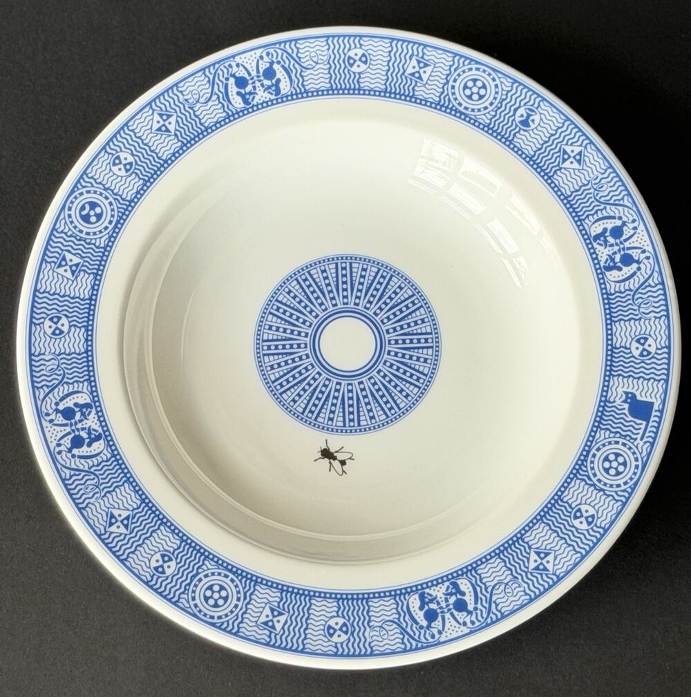Calamityware Fly Shallow Bowls Set of 4 Porcelain Soup Salad Don Moyer WITH BOX
